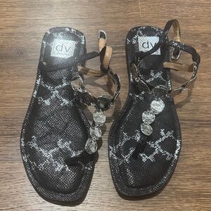 DV by Dolce Vita Black and Silver Sandals with Gem Accents